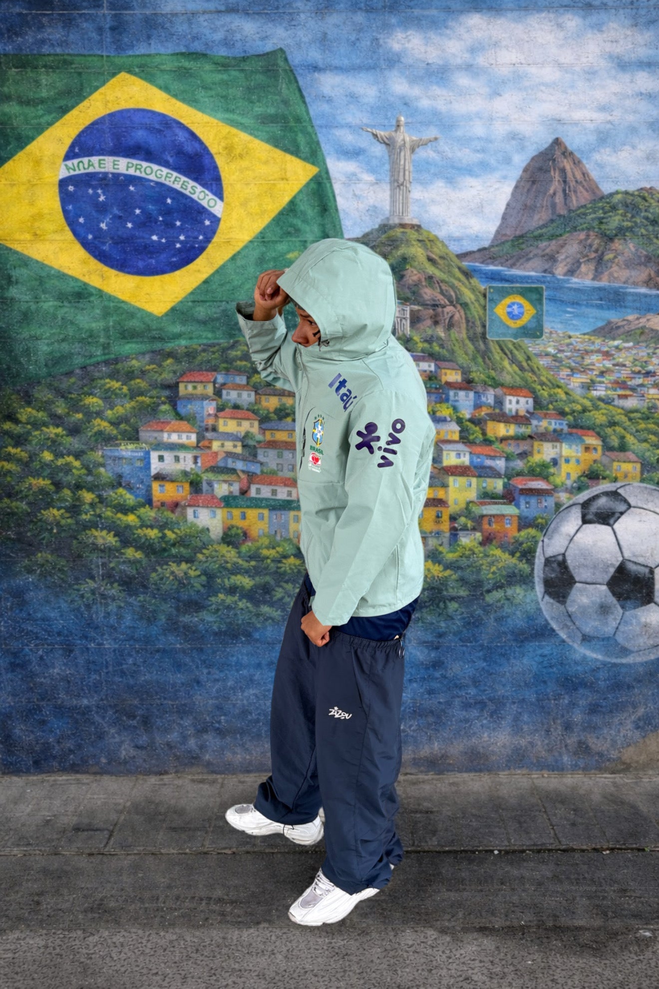 Veste imperméable Brésil vert menthe – détail