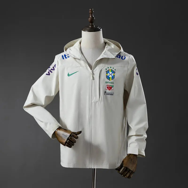 Veste imperméable Brésil beige – Seleção, zippée à capuche, vue de face