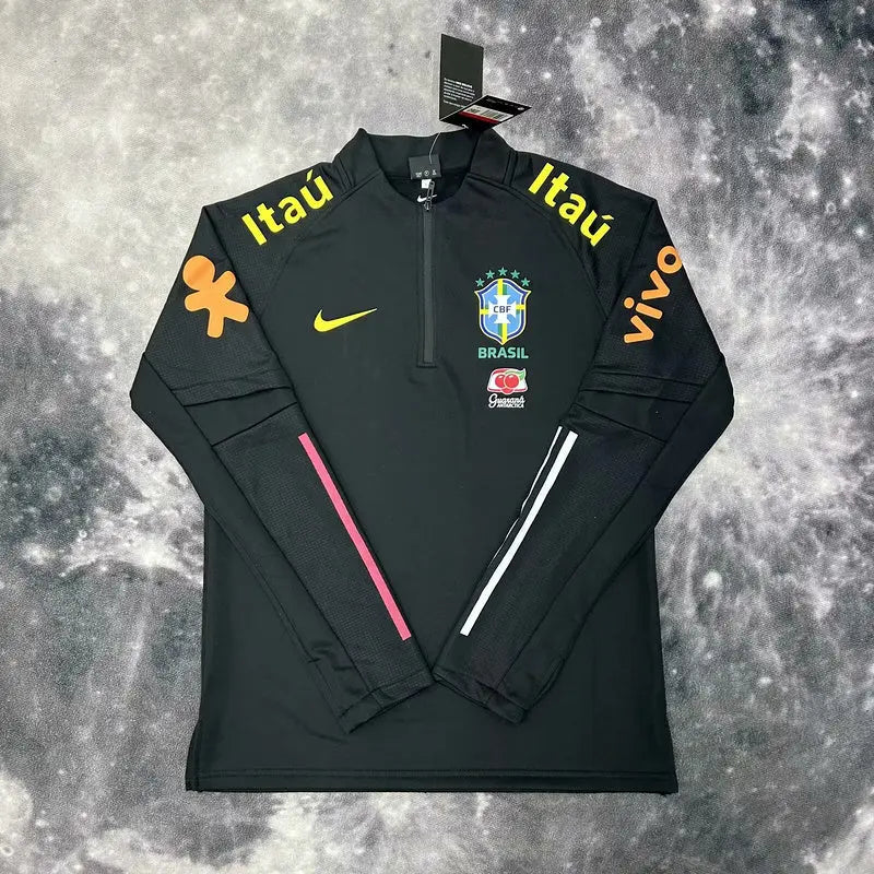 Pull zippé Brésil noir – haut d’entraînement demi-zip Seleção, vue de face