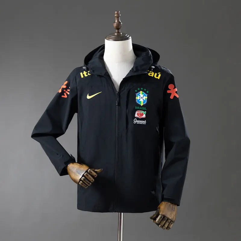 Veste imperméable Brésil noire – Seleção, zippée à capuche, vue de face