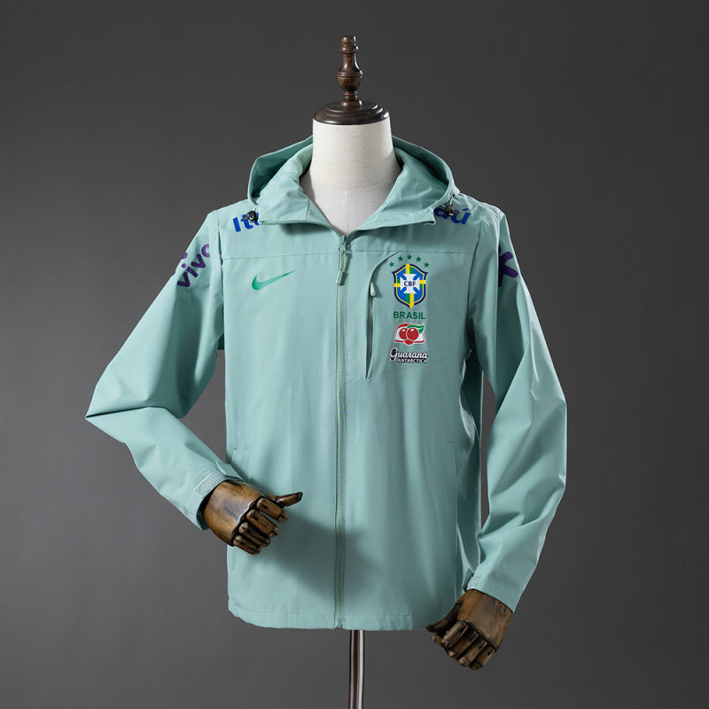 Veste imperméable Brésil vert menthe – Seleção, zippée à capuche, vue de face