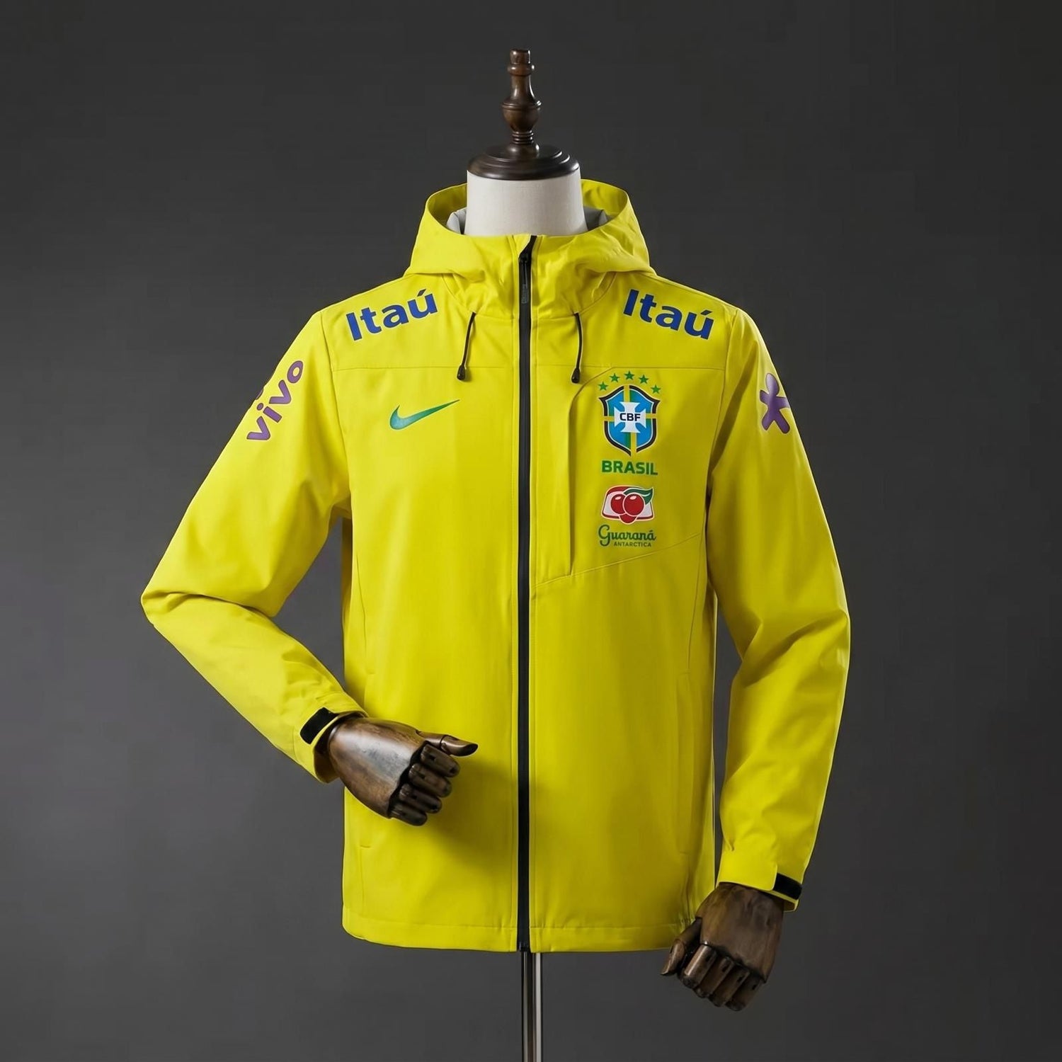 Veste imperméable Brésil jaune canari – Seleção, zippée à capuche, vue de face