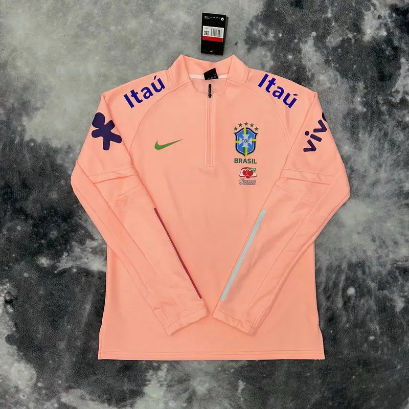 Pull zippé Brésil rose saumon – haut d’entraînement demi-zip Seleção, vue de face