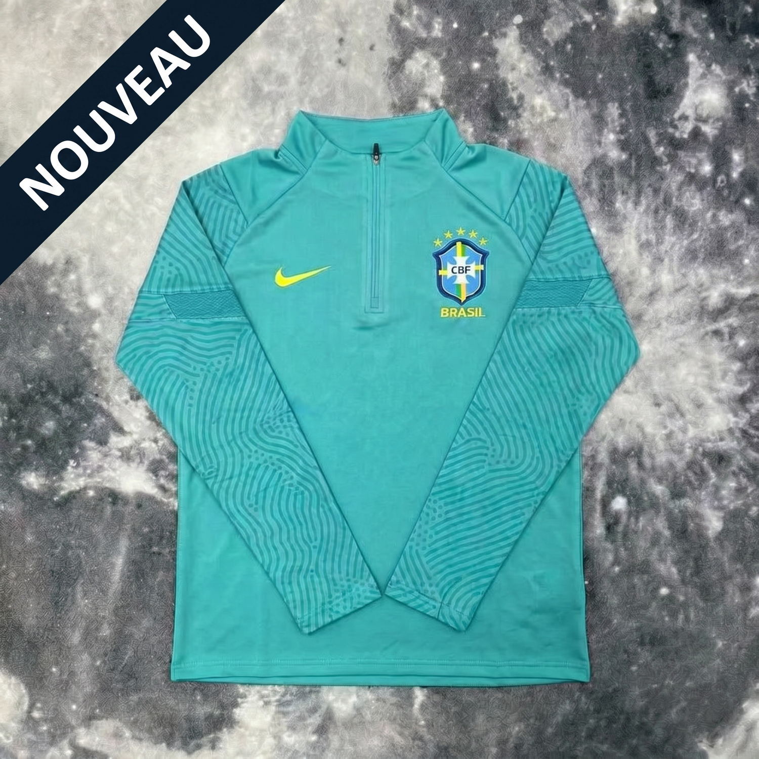 Pull zippé Brésil bleu turquoise – haut d’entraînement demi-zip Seleção, vue de face